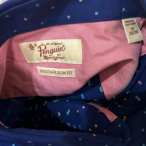 Original Penguin Heritage Button Down Shirt Adult Blue Polka Dot Size 15- 32/33 - Picture 5 of 5